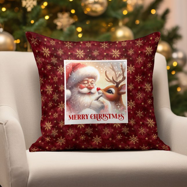 Almofada Whimsical Santa Rudolph Pillow Christmas Happiness (Whimsical Santa Rudolph Pillow Christmas Happiness)