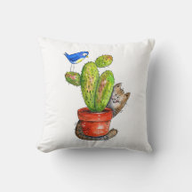 Whimsical Sneaky Cat com Cactus