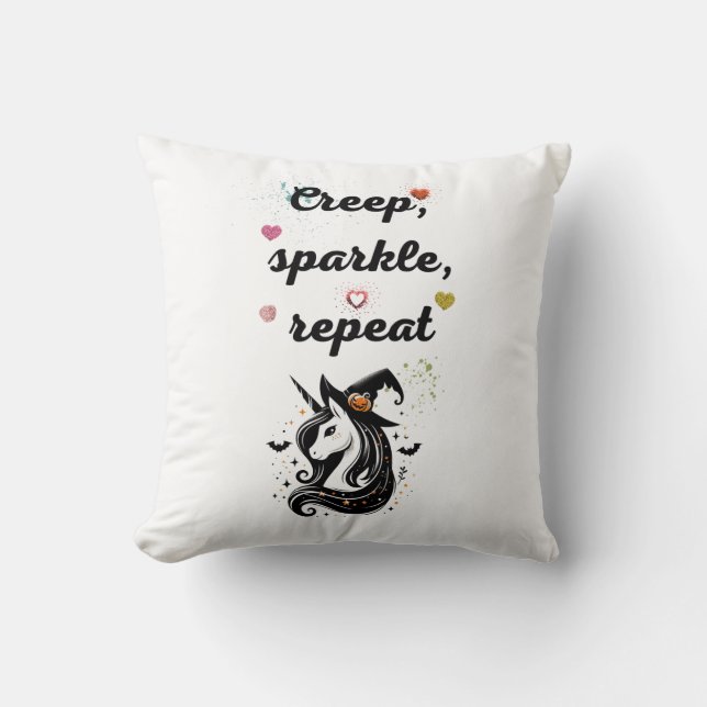Almofada Whimsical Unicorn Line Art – "Creeper, Sparkle, Re (Frente)
