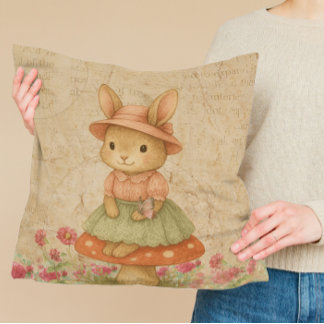 Almofada Whimsical Vintage Easter Bunny Pillow