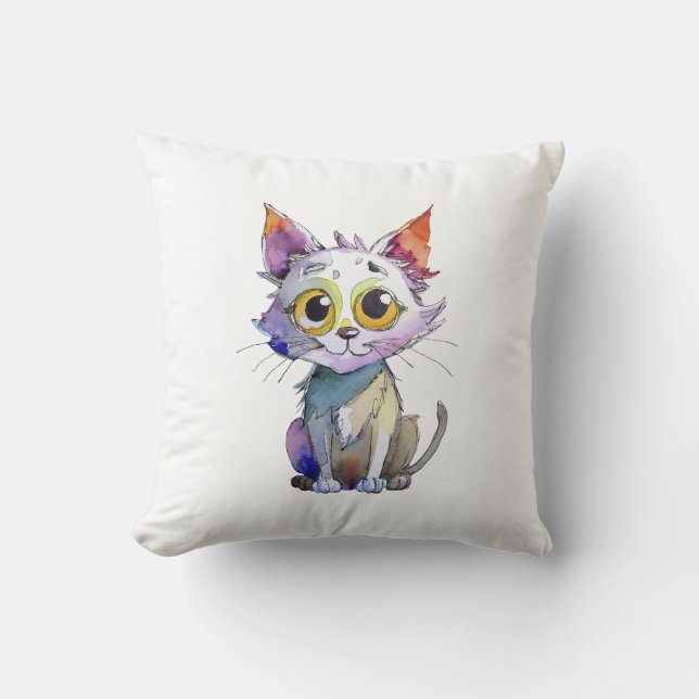 Almofada Whimsical Watercolor Cat (Frente)