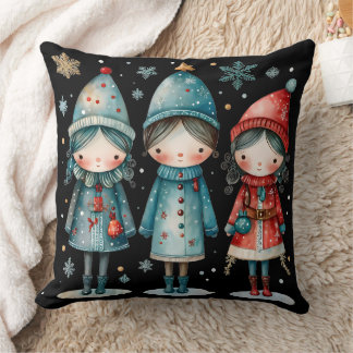 Almofada Whimsical Winter Family Throw Pillow