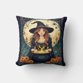 Almofada Whimsically Enchanting Witch With Spiders