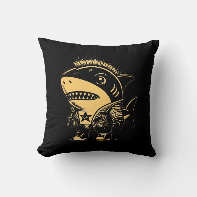 Almofada Whimsigoth Cyborg Shark Vintage Art Design (Frente)