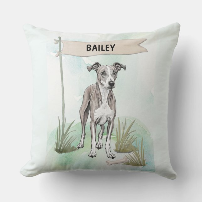 Almofada Whippet Watercolor Personalized Dog (Frente)