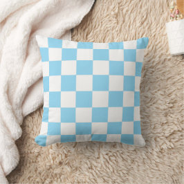 Almofada White & Blue Checkerboard Pattern Throw Pillow