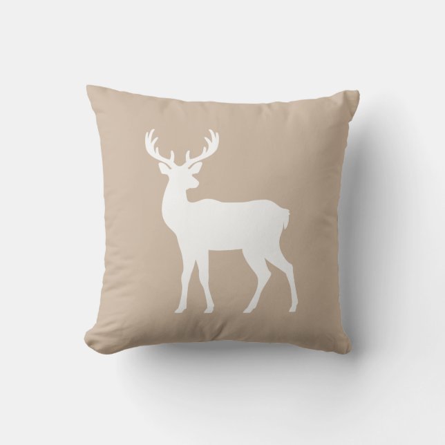 Almofada White Deer Silhouette On Beige Elegant Christmas (Frente)