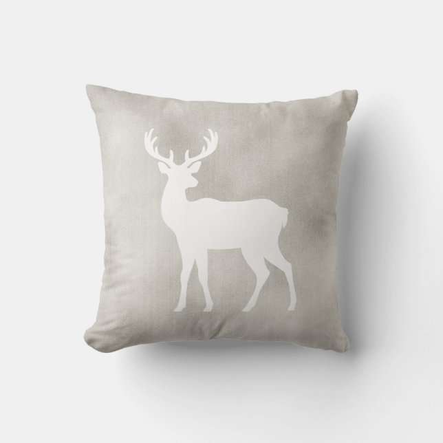 Almofada White Deer Silhouette On Faux Velvet Texture (Frente)