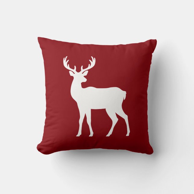 Almofada White Deer Silhouette On Red Stylish Christmas (Frente)