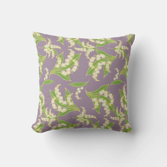 Almofada White e Green Lily-of-the-Valley Patter em Mauve (Frente)