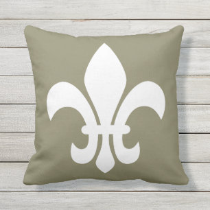 Almofada White Fleur de Lys, sua cor de fundo de sua escolh