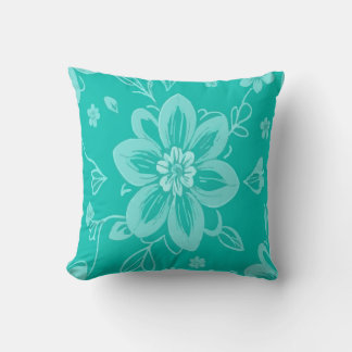 Almofada White Floral Pattern on Teal Background
