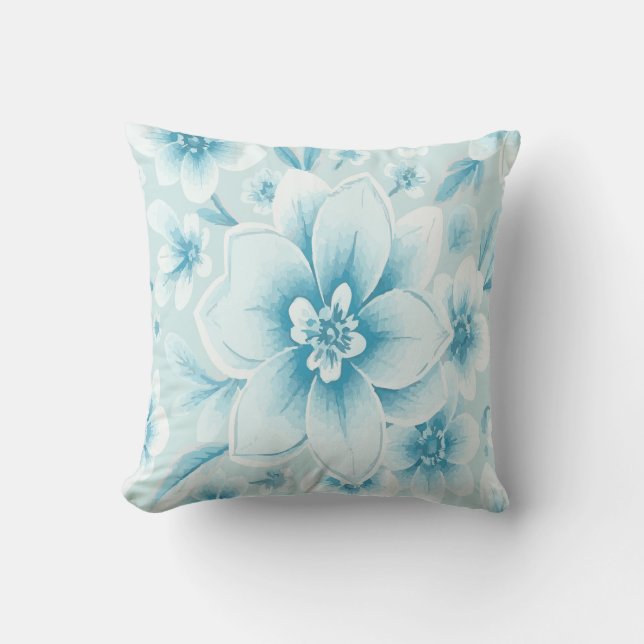 Almofada White Flowers with Blue Accents Floral Pattern (Frente)
