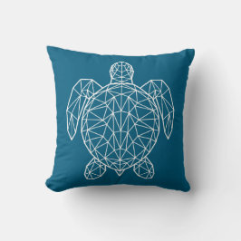 Almofada White Geometric Wireframe Sea Turtle