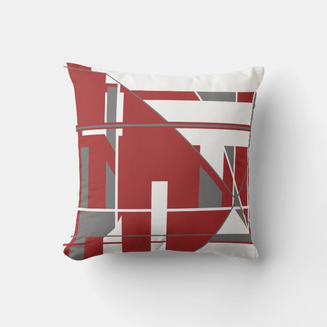 Almofada White Gray on Dark Red Sloping Geometric Abstract  (Frente)