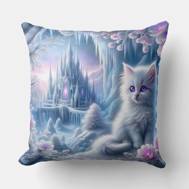 Almofada White Kitten em Fantasy Ice Kingdom (Frente)