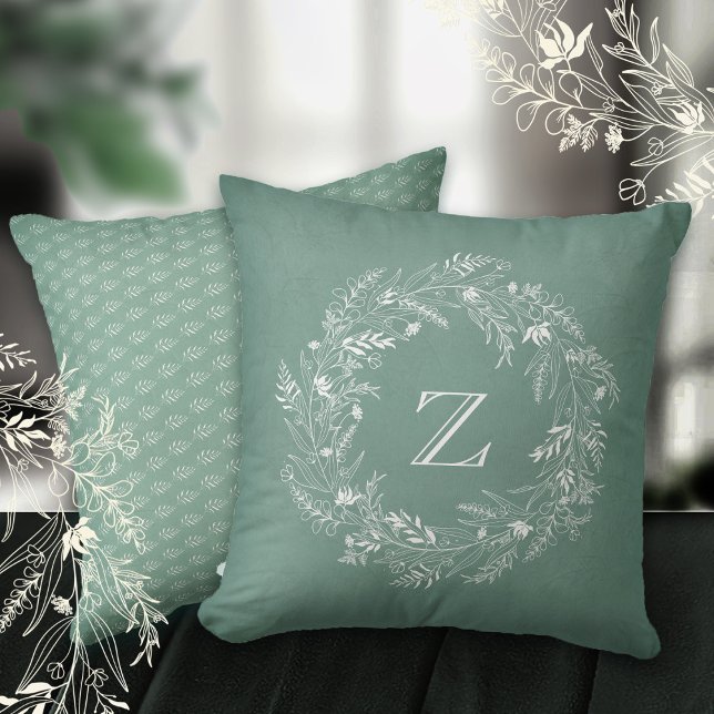 Almofada White leafy botanical circle letter Z (Criador carregado)