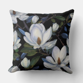 Almofada White magnolias on black pattern
