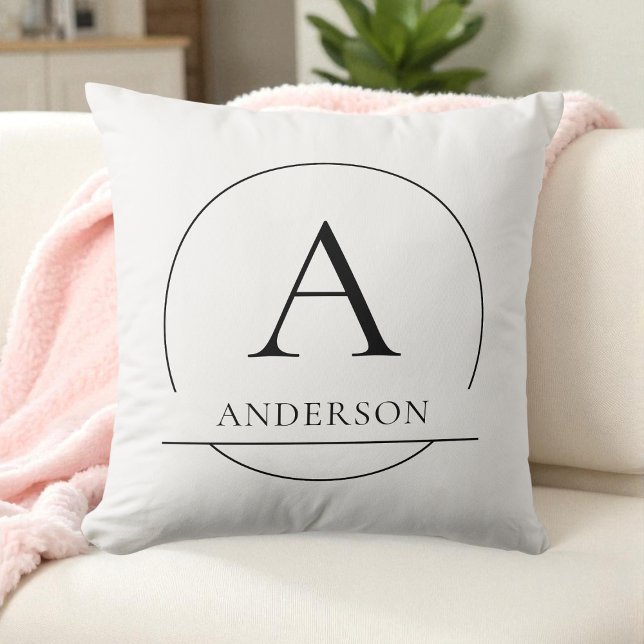 Almofada White Modern Simple Custom Family Name Monogram (White Modern Simple Custom Family Name Monogram Throw Pillow)