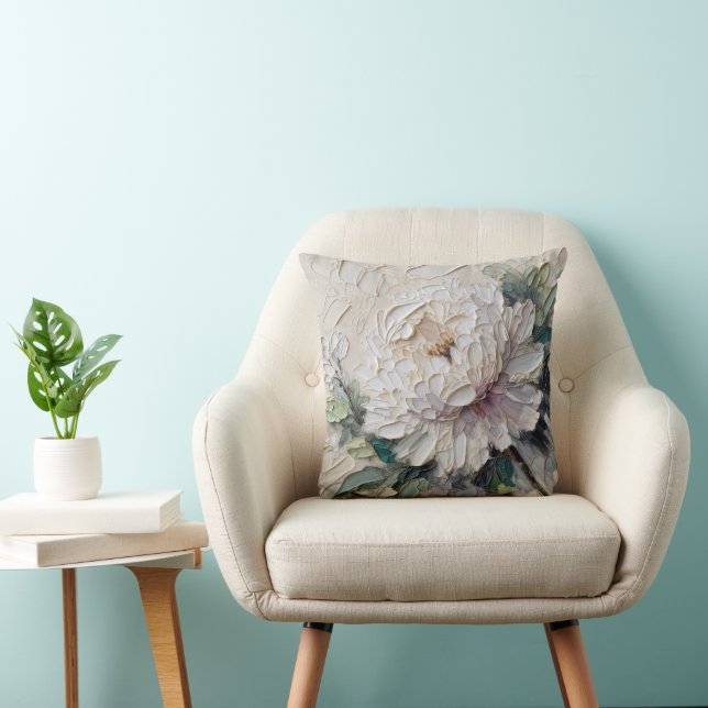 Almofada White Peony Impasto Art (Cadeira)
