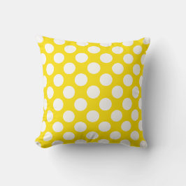 Almofada White Polka Dots on Yellow Throw Pillow