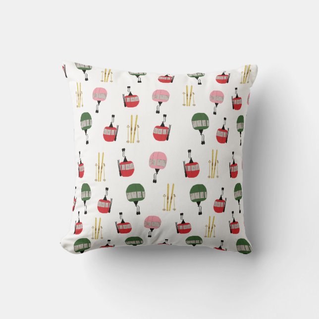 Almofada White Retro Ski Lift Gondola Winter Skiing (Frente)