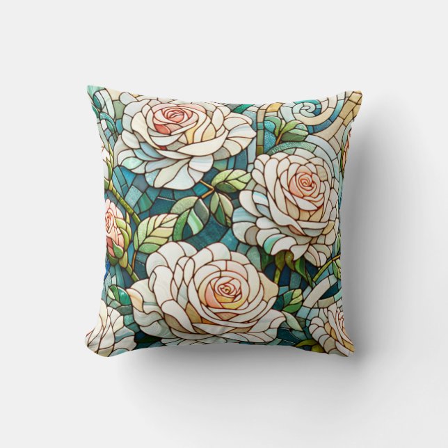 Almofada White Roses Stained Glass Mosaic (Frente)