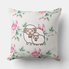 Almofada White Sheep with Baby Lamb And Rose Flowers