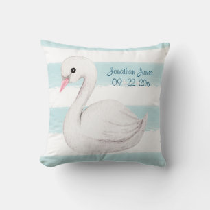 Almofada White Swan Blue Script Personalize Boy Birth