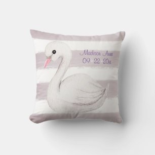 Almofada White Swan Purple Script Personalize Girl Birth