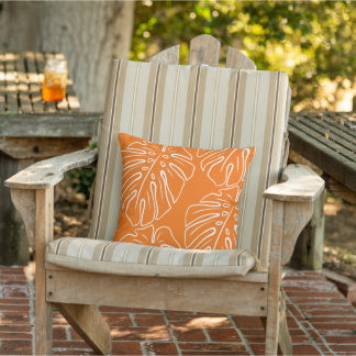Almofada White Tropical Leaf Motif Em Laranja Brilhante