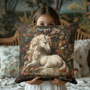 Almofada White Unicorn Vintage Floral Fantasy Art Mythic