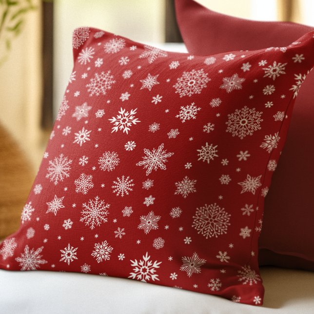 Almofada White Winter Snowflake Bright Red (Criador carregado)