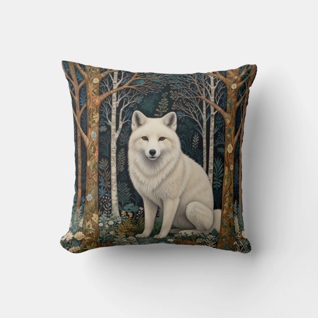 Almofada White wolf vintage boho woodland forest  (Frente)