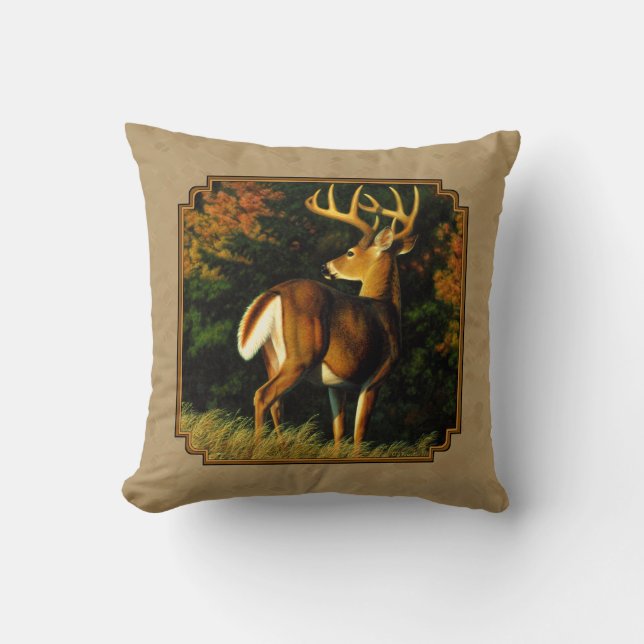 Almofada Whitetail Buck Deer Hunting Tan (Frente)