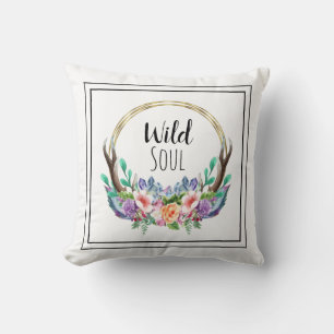 Almofada "WILD SOUL", quadro Dourado Natureza Antler Wreath