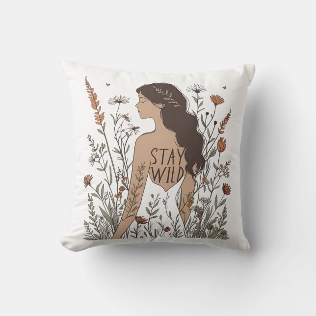 Almofada Wildflower Soul – Stay Wild Line Art  (Frente)