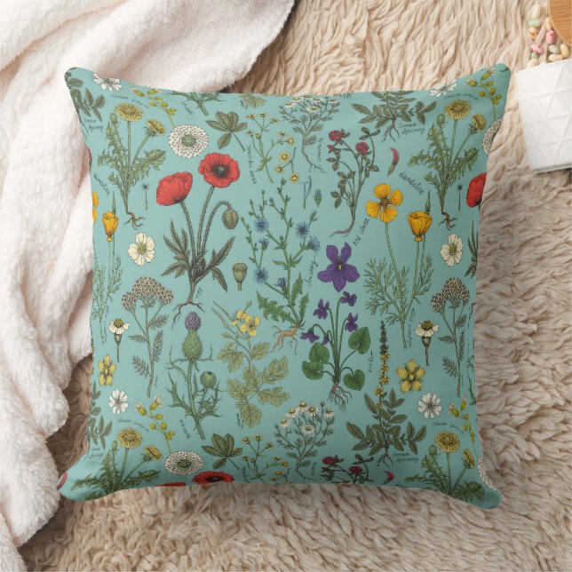 Almofada Wildflowers collage on blue (Cobertor)