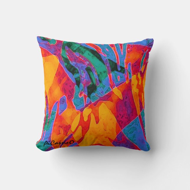 Almofada Wildly Colorful Abstract Art Pillow by PiCassieO (Frente)