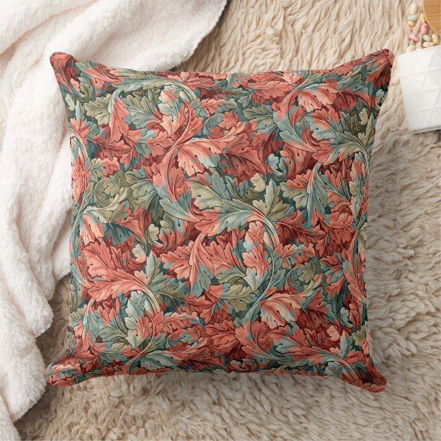Almofada William Morris Acanto Ferrugem Vermelho Salvia Ver (Cobertor)