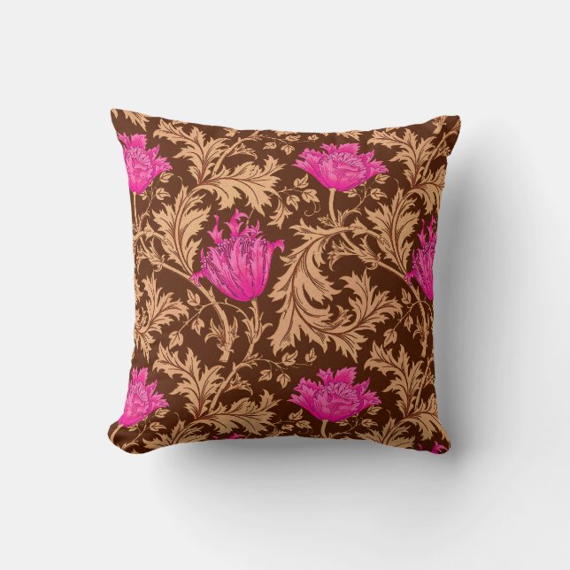 Almofada William Morris Anemone, Brown e Fuchsia Pink (Frente)
