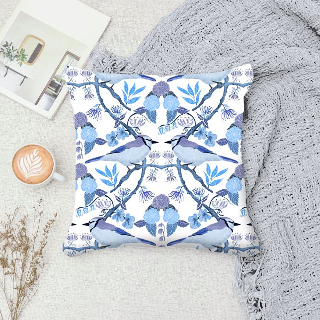 Almofada William Morris Bluejay Inspirado Botânico Peri  (Criador carregado)