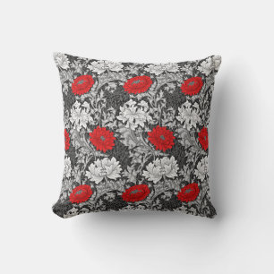 Almofada William Morris Chrysanthemums, Cinzas e Vermelho