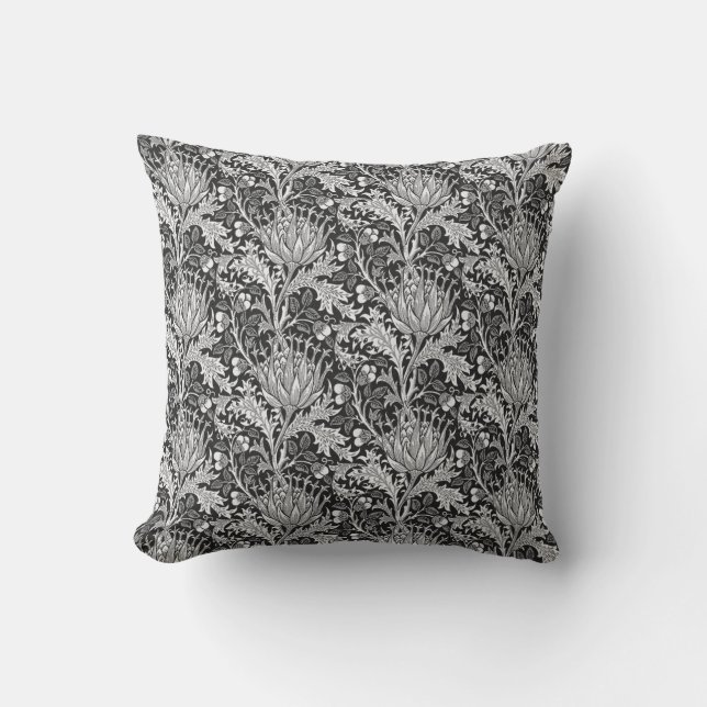 Almofada William Morris Damask, Cinza Escura (Frente)