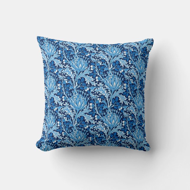 Almofada William Morris Damask, Marinho e Branco (Frente)