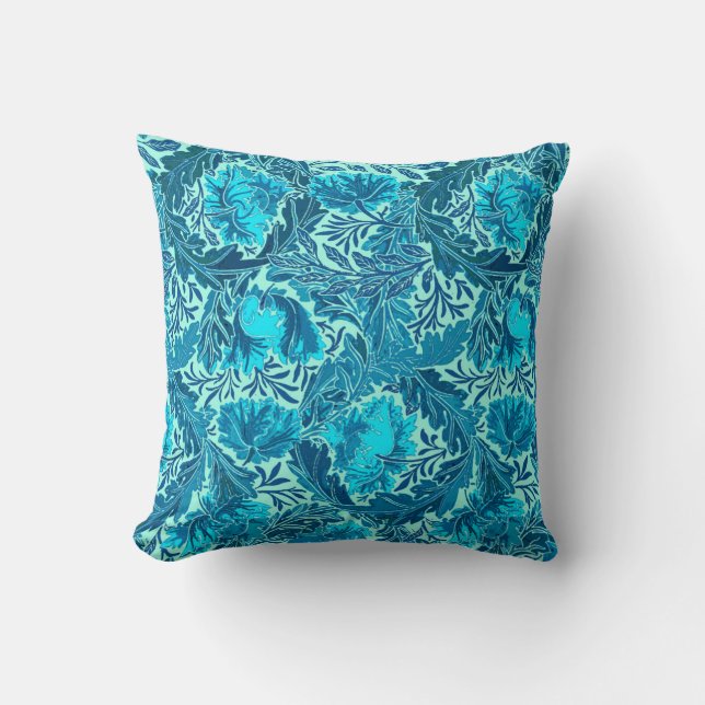 Almofada William Morris Floral, Indigo Blue e Turquoise (Frente)