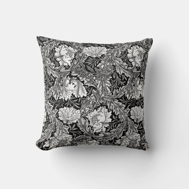 Almofada William Morris floral, preto, branco & (Frente)