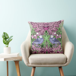 Almofada William Morris Folk Art Birds Flores Bolotas