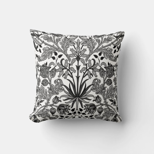 Almofada William Morris Hyacinth Impressão, Cinza, Preto e  (Frente)