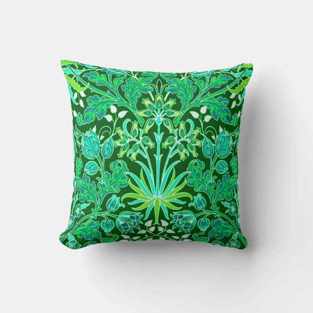 Almofada William Morris Hyacinth Impressão, Emerald Green (Frente)